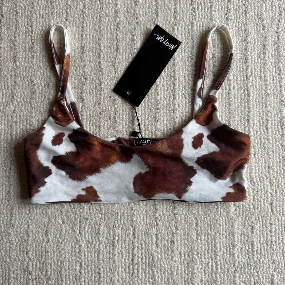 Nasty Gal Brown and White Cow print bikini Top